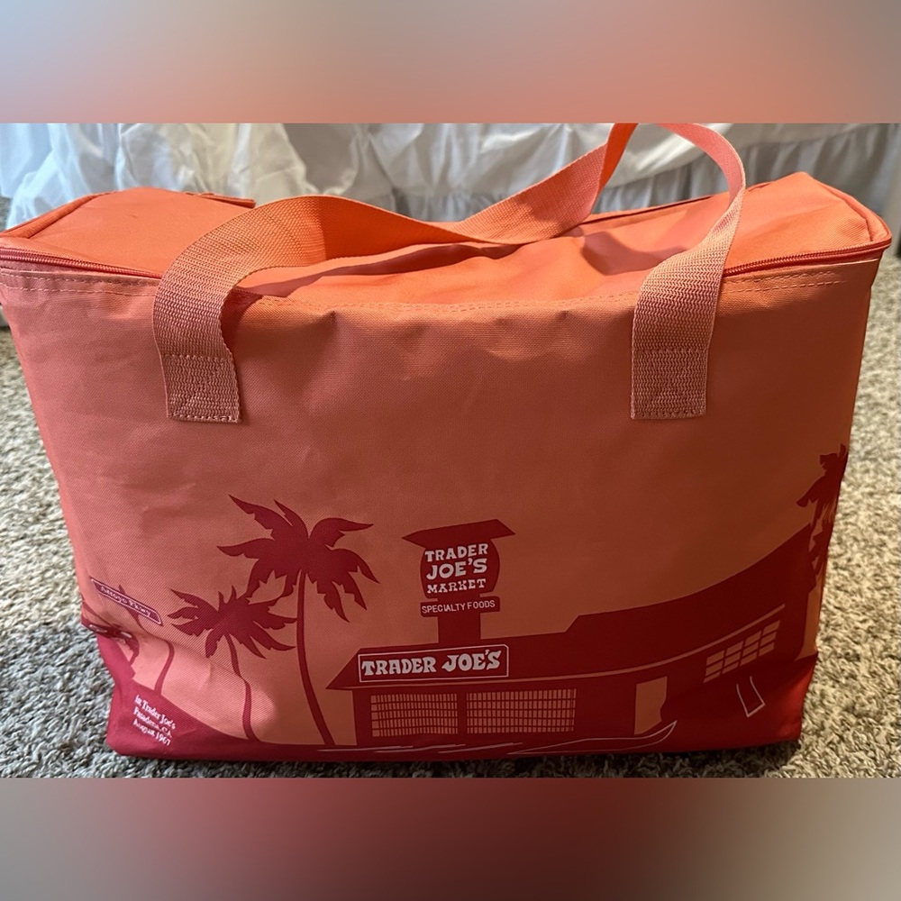 Full Size Trader Joes Peach / Orange Reusable Insulated Cooler LE Tote Bag